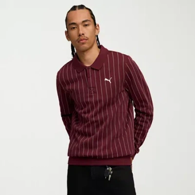 Puma Mens Regular Fit Long Sleeve Polo Shirt In Burgundy