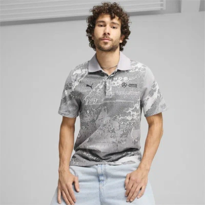 Puma Mercedes-amg Petronas F1® Men's Jacquard Polo Shirt In Team Silver