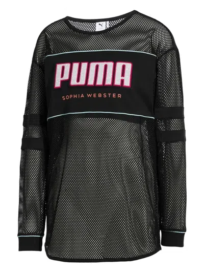 Puma Mesh-panel Long-sleeve Top In Black