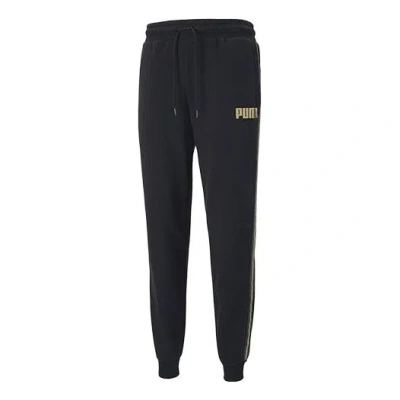 Puma Metallic Nights Tape Logo Printed Knitting Sports Trouser Men Black
