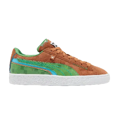 Pre-owned Puma Minecraft X Suede Jr 'grass Block' In Brown