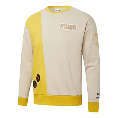 Puma Mix Badge Long Crew Sweater 'beige' In Neutral