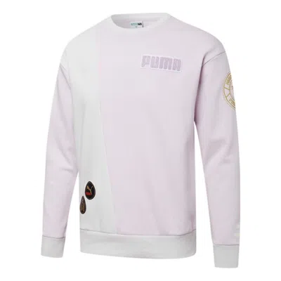 Puma Mix Badge Long Crew Sweater 'purple' In White