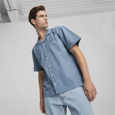 Puma Mmq Men's Seersucker Shirt In Zen Blue