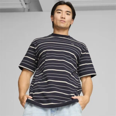 Puma Mmq Men's Striped T-shirt In New Navy