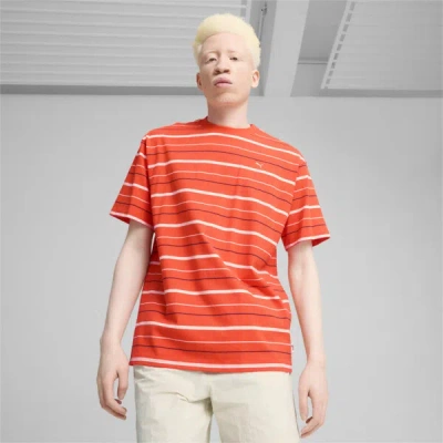 Puma Mmq Men's Striped T-shirt In Redmazing