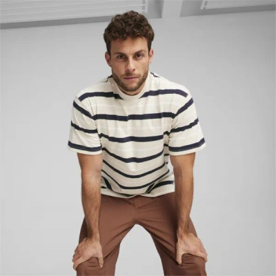 Puma Mmq Striped Men's T-shirt In Alpine Snow