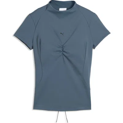 Puma Mock Neck Performance Tee In Blue