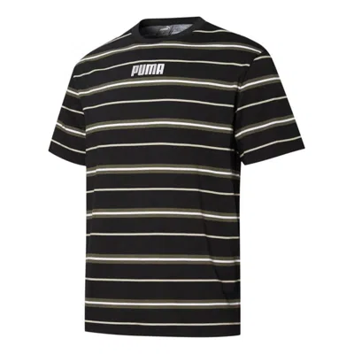 Puma Modern Basics Advanced Tee Casual Sports Breathable Stripe Short Sleeve Black