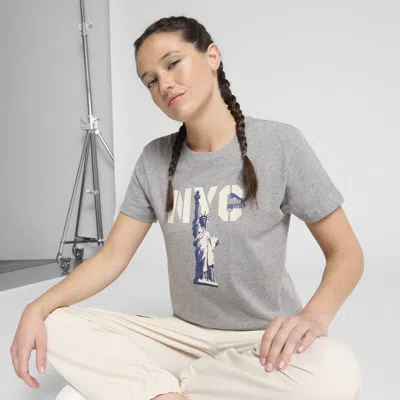 Puma Graphics Nyc Big Liberty Women's T-shirt In Gray