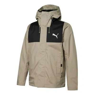 Puma Outdoor Colorblock Logo Sports Hooded Jacket Gray In Brown