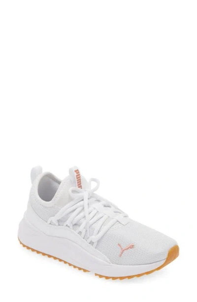 Puma Pacer Future Web Knit Sneaker In  White-copper Rose