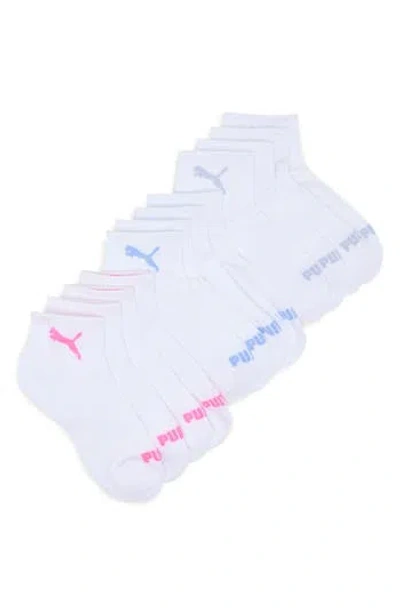 Puma Pack Of 6 Quarter Crew Socks In White/pink/purple