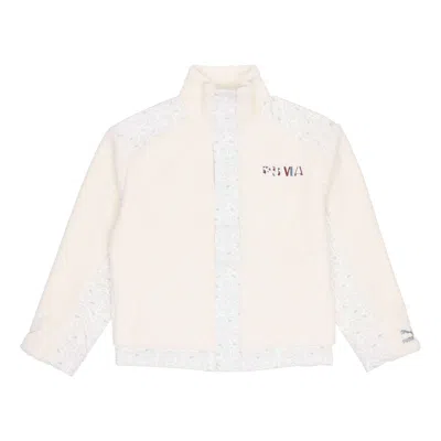 Puma Paisley Woven Patched Sherpa Jacket Cashew Splicing Lamb's Wool Stay Warm Logo White