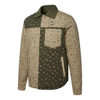 Puma Paisley Woven Reversible Shacke Shirt 'tan Green'