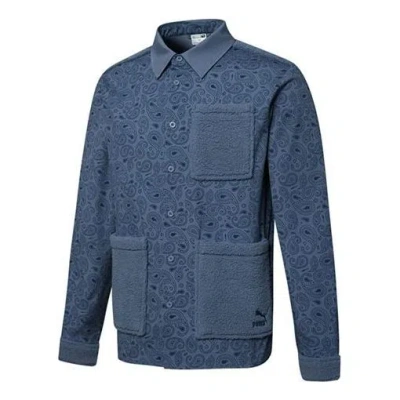 Puma Paisley Woven Shirt Cashew Pattern Multiple Pockets Jacket Blue