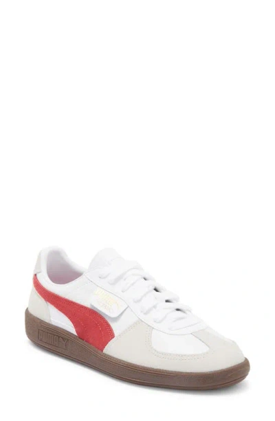 Puma Palermo Leather Trainer In  White-vapor Grey-club Red
