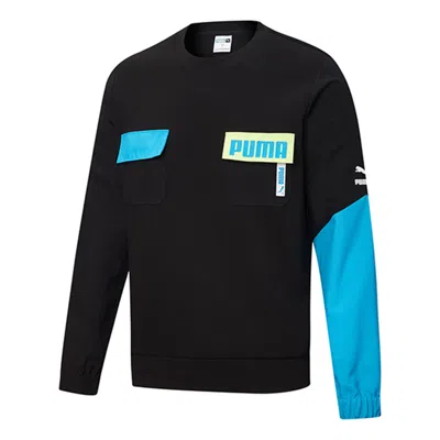 Puma Patched Crew Neck Sweater 'black Blue'