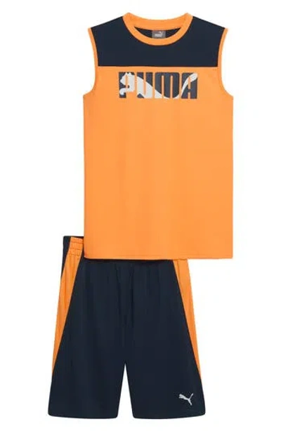 Puma Babies'  Performance T-shirt & Shorts 2-piece Set In Medium Orange