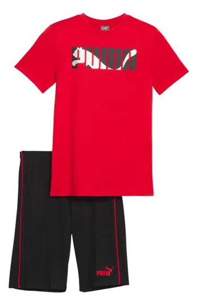Puma Babies'  Performance T-shirt & Shorts 2-piece Set In Medium Red