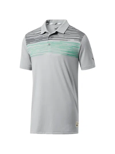Puma Pin High Striped Polo Shirt In Gray