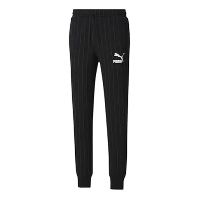 Puma Pinstripe Casual Fleece Lined Long Pants Black