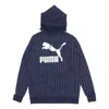 Puma Pinstripe Hooded Pullover Fleece Men Blue