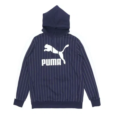 Puma Pinstripe Hooded Pullover Fleece Men Blue