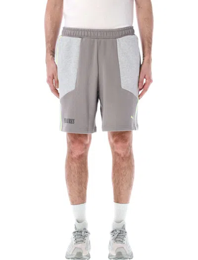 Puma X Pleasures Cotton Track Shorts In Light Gray Heather