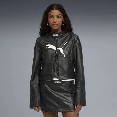 Puma Pleather Racer Jacket Women In Black