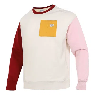 Puma Pocket Small Label Colorblock Sports Knit Round Neck Pullover Creamy White In Multi