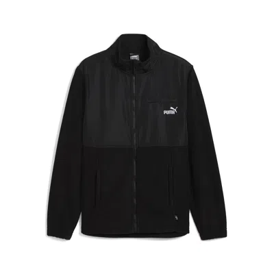 Puma Polar Fleece Jacket W/ Woven Men In Black
