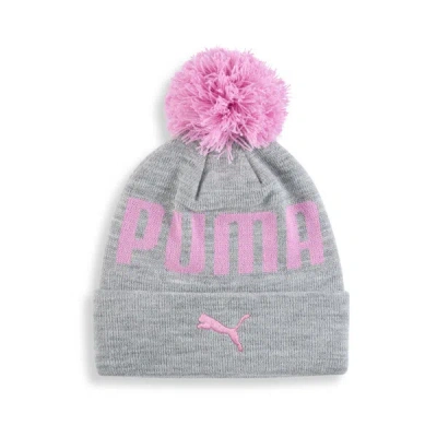 Puma Kids' Pom Beanie Hat In Grey/pink