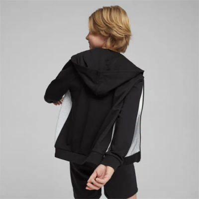 Puma Power Colorblock Big Kids' Full-zip Hoodie In Black