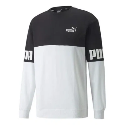 Puma Power Logo Printing Colorblock Sports Round Neck Pullover Black In Multi