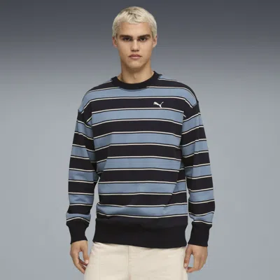 Puma Premium Ess Stripe Crew Unisex In Blue