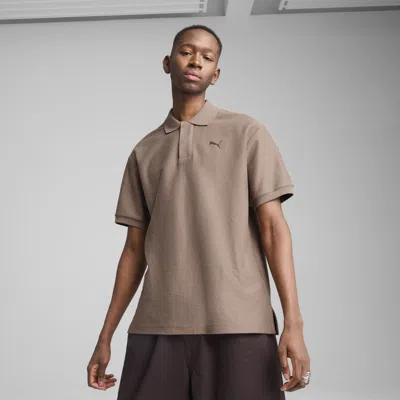 Puma Premium Essentials Men's Relaxed Jacquard Polo Shirt In Brown