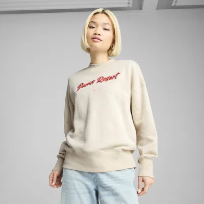 Puma Premium Essentials Women's Oversized Graphic Crew Sweatshirt In White