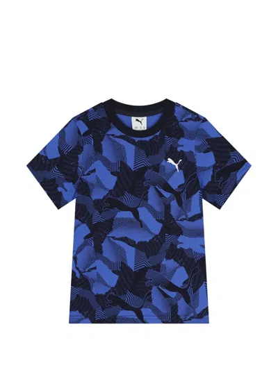 Puma Kids' Printed Crew-neck T-shirt In Blue