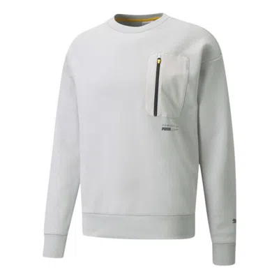 Puma Protec.t Crew Chest Zipper Pocket Pullover Round Neck Sports Light Grey In White