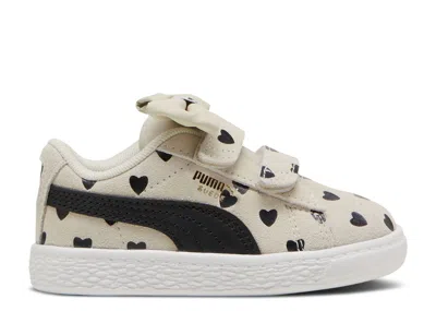 Puma Babies'   Suede Classic Re-bow Velcro Toddler 'hearts - Alpine Snow Black' In White