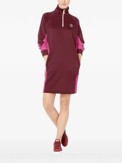 Puma Quarter-zip Long-sleeve Dress In Burgundy