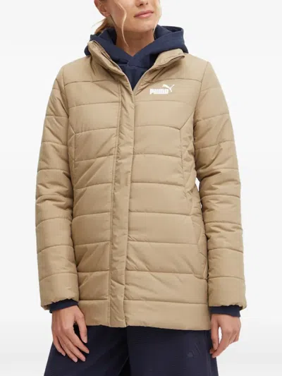 Puma Quilted Logo-print Jacket In Neutral