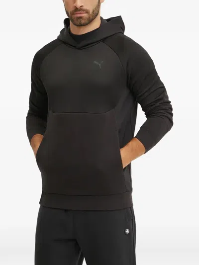Puma Raglan-sleeve Logo-print Hoodie In Black