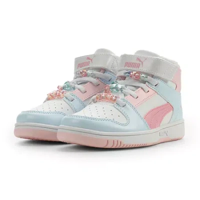 Puma Rebound Layup Little Kid Girls Basketball Shoes In White