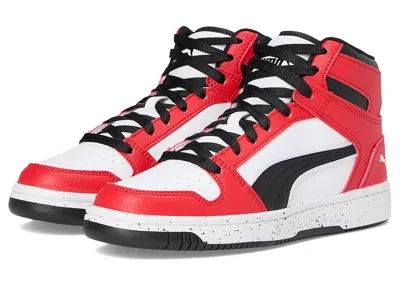 Puma Rebound Layup Mid Shoes Kids Shoes White/black/for All Time Red : 6.5 Big Kid M, Faux Leather/leathe