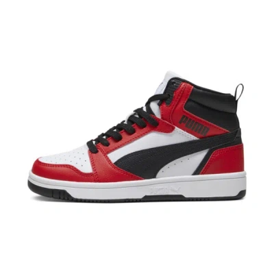 Puma Rebound V6 Mid Big Kids' Sneakers In White- Black-for All Time Red