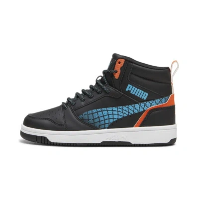 Puma Kids' Rebound V6 Mid Techie Bud Sneakers Youth In Black-flame Flicker- White