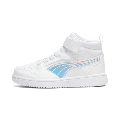 Puma Rebound V6 Shine Little Kids' Mid-top Easy On Sneakers In White