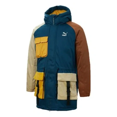 Puma Retro Block Down Jacket 'blue Yellow Brown' In Multi